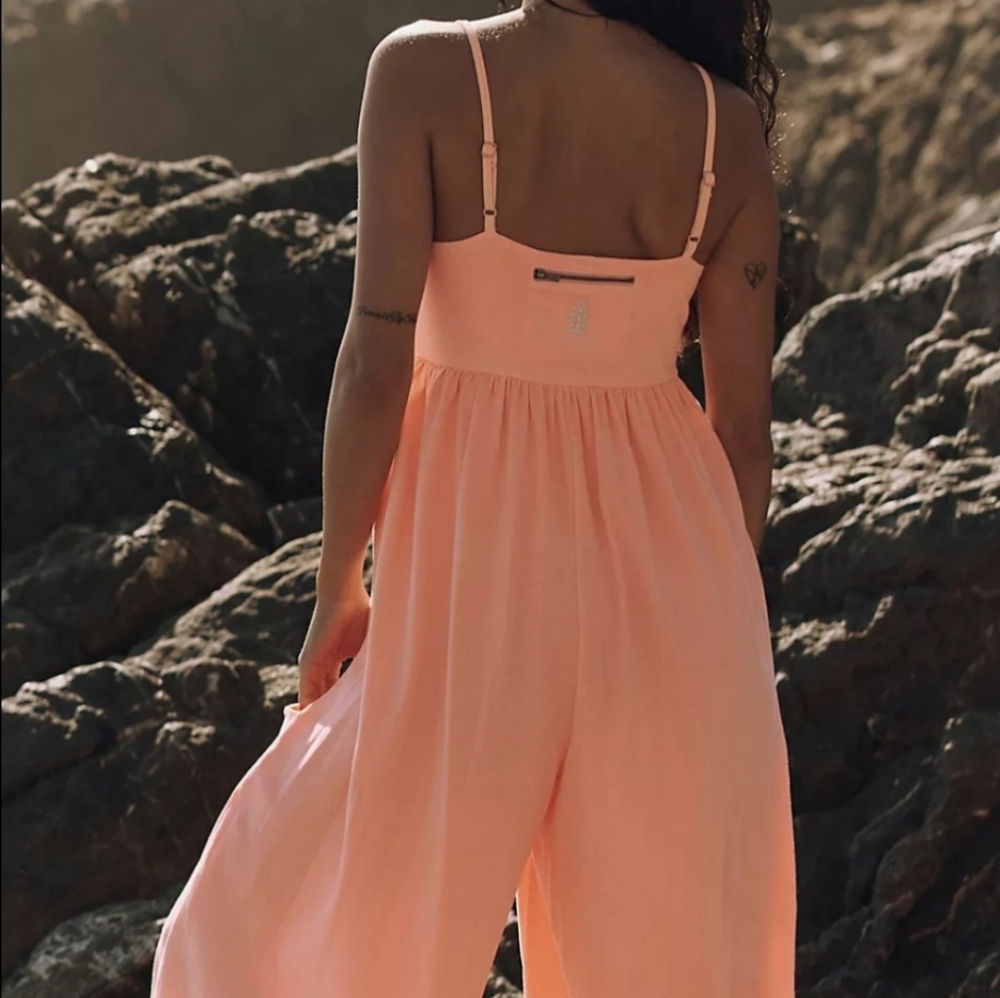 New Free People Hot Shot Strappy Onesie XS Orange Peach Jumpsuit FP Movement NWT - Picture 8 of 14
